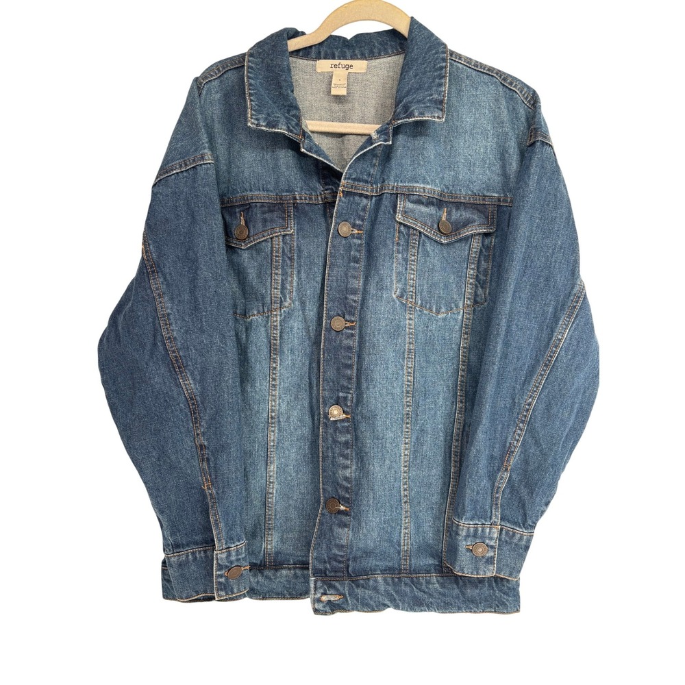 Refuge Women's Denim Jacket Jean‎ Button Front Long Sleeve Classic Trucker Style